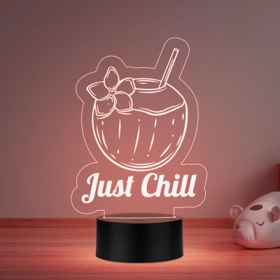 3D Illusion Just Chill Coconut Led Night Lamp Multicolored Light Home Decor